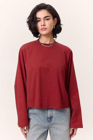 Cropped Long-Sleeve T-Shirt Red