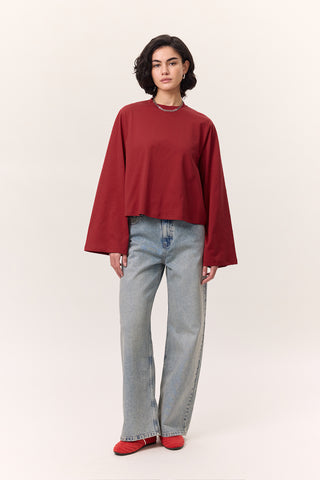 Cropped Long-Sleeve T-Shirt Red