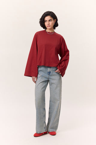 Cropped Long-Sleeve T-Shirt Red