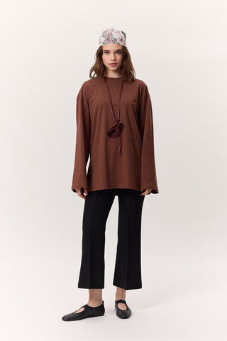 Büyük Boy Uzun Kollu Tişört Kabuk Kahverengi