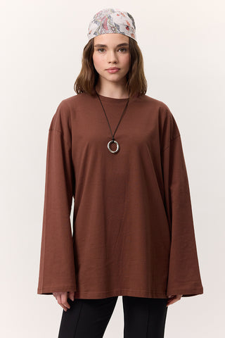 Oversize Long Sleeve T-Shirt Bark Brown