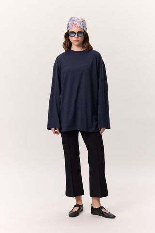 Oversize Long Sleeve T-Shirt Navy Blue