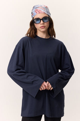 Oversize Long Sleeve T-Shirt Navy Blue