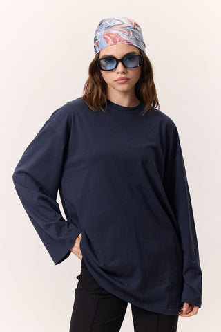 Oversize Long Sleeve T-Shirt Navy Blue