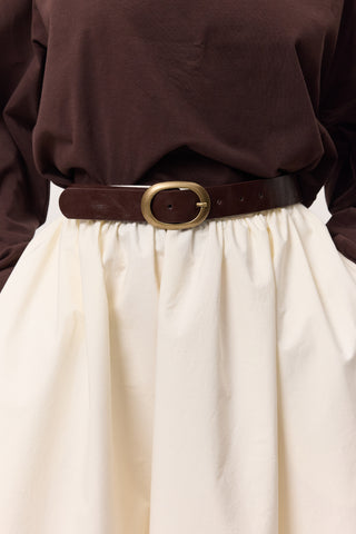 Antique Oval Buckle Faux Leather Belt Brown