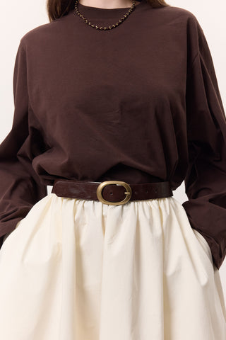 Antique Oval Buckle Faux Leather Belt Brown