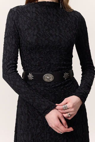 Patterned Buckle Corset Belt Black