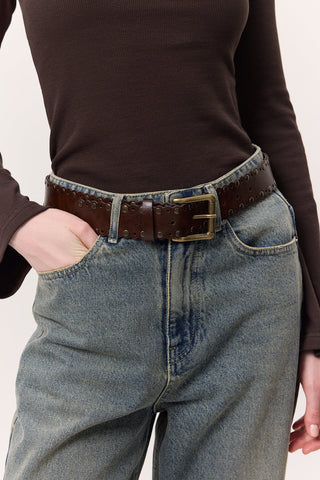 Studded Wide Buckle Belt Brown