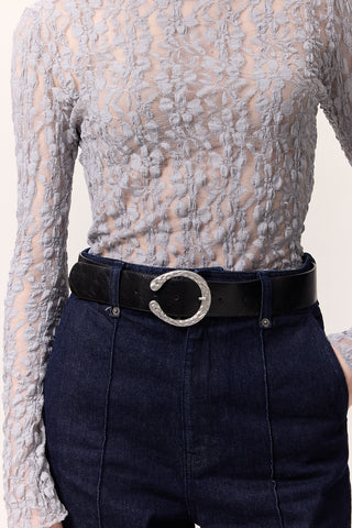 Hammered Buckle Faux Leather Belt Black