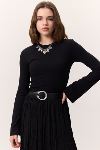 Hammered Buckle Faux Leather Belt Black