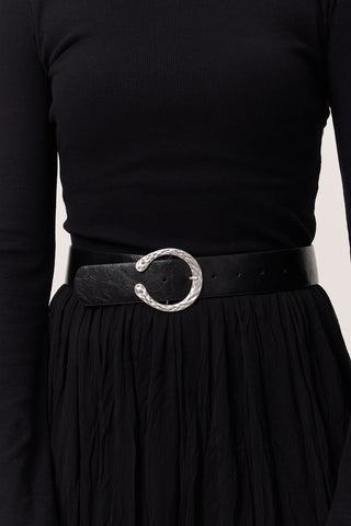 Hammered Buckle Faux Leather Belt Black