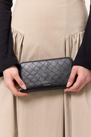 Quilted Zip-Around Wallet Black