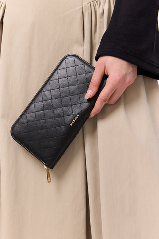 Quilted Zip-Around Wallet Black