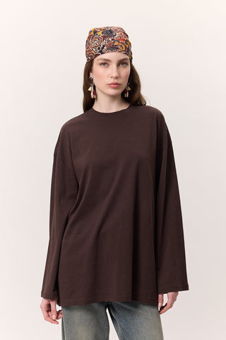 Oversize Long Sleeve T-Shirt Dark Brown