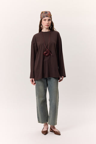 Oversize Long Sleeve T-Shirt Dark Brown