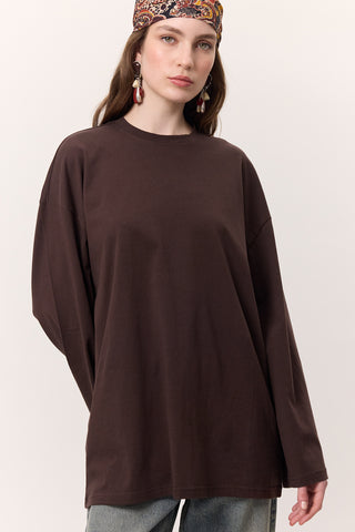Oversize Long Sleeve T-Shirt Dark Brown