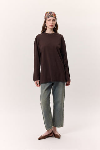 Oversize Long Sleeve T-Shirt Dark Brown