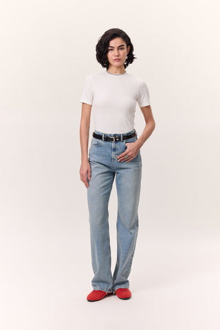 Short-Sleeve Ribbed Bodysuit Ecru