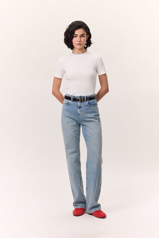 Short-Sleeve Ribbed Bodysuit Ecru