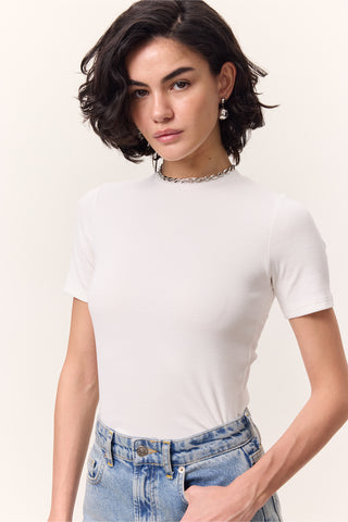 Short-Sleeve Ribbed Bodysuit Ecru