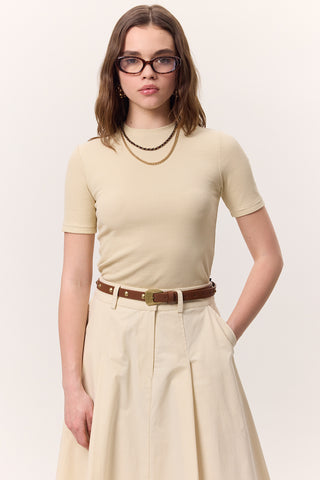 Short-Sleeve Ribbed Bodysuit Beige