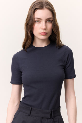 Short-Sleeve Ribbed Bodysuit Navy Blue