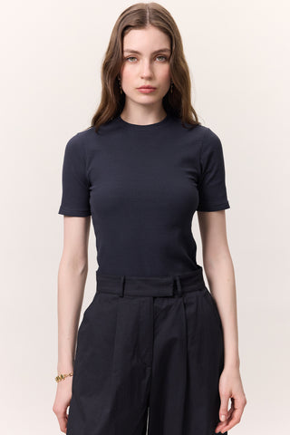 Short-Sleeve Ribbed Bodysuit Navy Blue