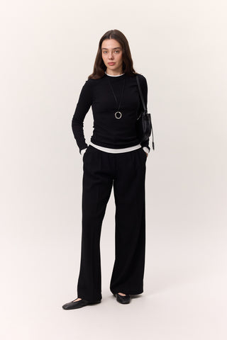Long-Sleeve Paneled Bodysuit Black