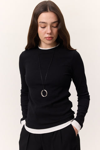 Long-Sleeve Paneled Bodysuit Black