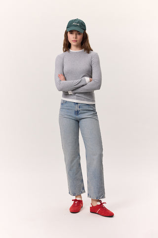 Long-Sleeve Paneled Bodysuit Grey Melange