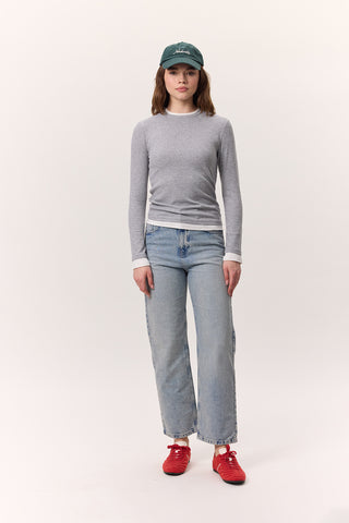 Long-Sleeve Paneled Bodysuit Grey Melange