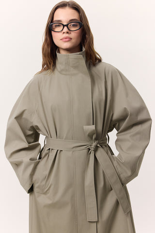 High Neck Oversized Trench Coat Green
