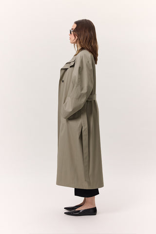 High Neck Oversized Trench Coat Green