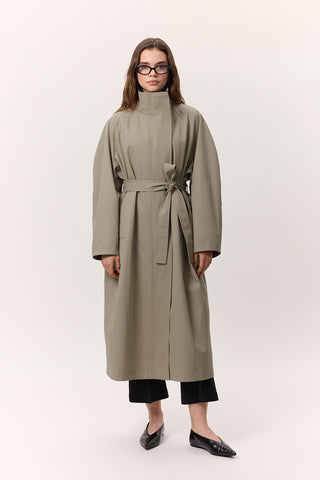 High Neck Oversized Trench Coat Green