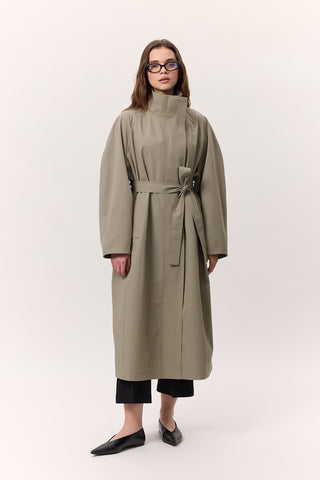 High Neck Oversized Trench Coat Green