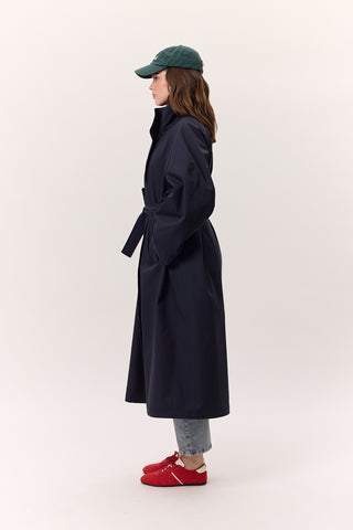 High Neck Oversized Trench Coat Navy Blue