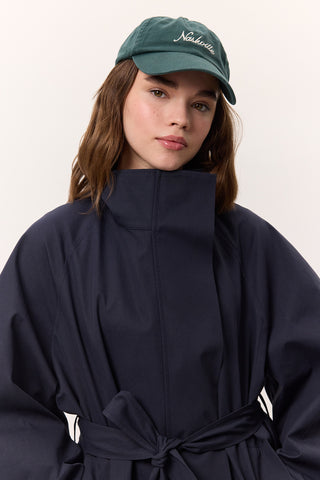 High Neck Oversized Trench Coat Navy Blue