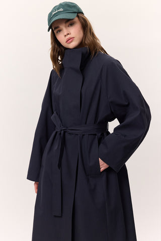 High Neck Oversized Trench Coat Navy Blue