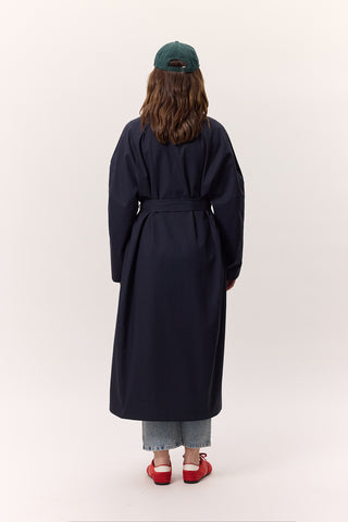 High Neck Oversized Trench Coat Navy Blue