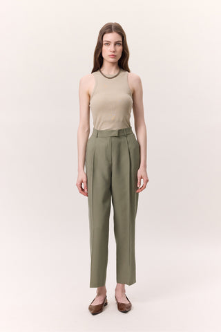 Pileli Tencel Pantolon Fıstık Yeşili