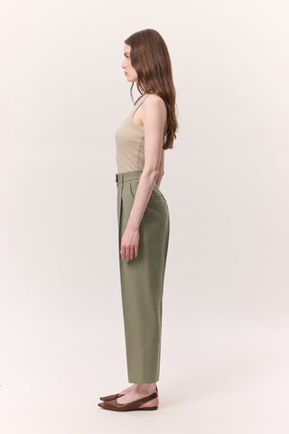 Pileli Tencel Pantolon Fıstık Yeşili