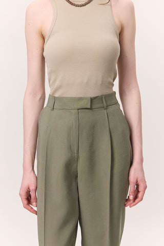 Pileli Tencel Pantolon Fıstık Yeşili