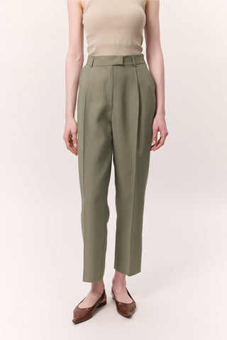 Pileli Tencel Pantolon Fıstık Yeşili