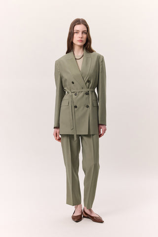 Tencel Belted Double-Breasted Blazer Pistachio