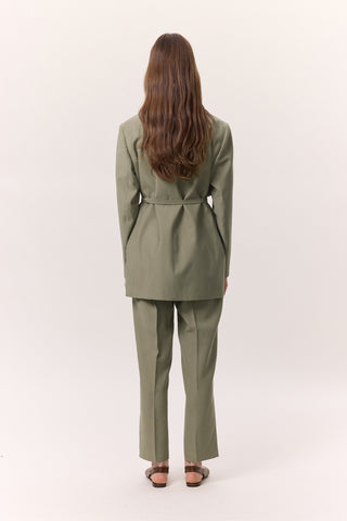 Tencel Belted Double-Breasted Blazer Pistachio