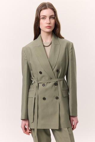 Tencel Belted Double-Breasted Blazer Pistachio
