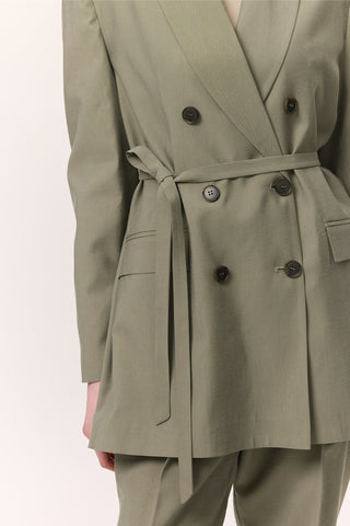 Tencel Belted Double-Breasted Blazer Pistachio