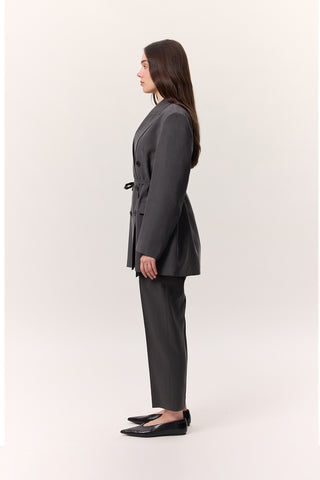 Tencel Belted Double-Breasted Blazer Anthracite