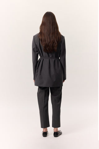Tencel Belted Double-Breasted Blazer Anthracite