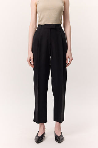 Pileli Tencel Pantolon Siyah